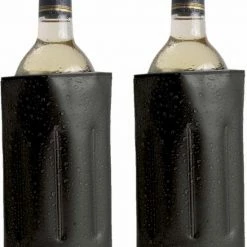 Merkloos 2x Koelelementen Hoezen Zwart Voor Wijnflessen 34 X 18 Cm - Wijnflessen/drankflessen Koelelement - Flessenkoeler - Wijnkoeler