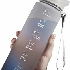 Lewei Motivatie Waterfles Grijs Antraciet - 1 Liter Drinkfles - Waterfles Met Tijdmarkering - Mannen