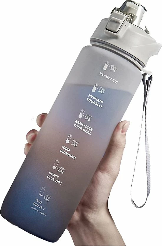 Lewei Motivatie Waterfles Grijs Antraciet - 1 Liter Drinkfles - Waterfles Met Tijdmarkering - Mannen 1 Lewei Motivatie Waterfles Grijs Antraciet - 1 Liter Drinkfles - Waterfles Met Tijdmarkering - Mannen