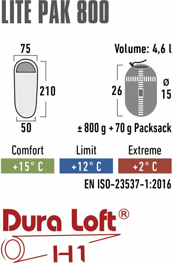 High Peak Lite Pak 800 Sleeping Bag, Groen 3 High Peak Lite Pak 800 Sleeping Bag, Groen - Afbeelding 3